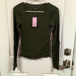 Wild Fable Olive Green Long Sleeve Ribbed Tshirt w/Lace